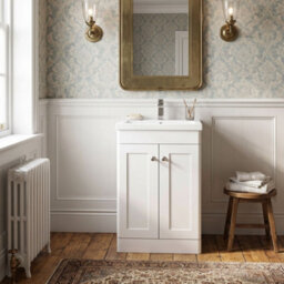 Balterley Swynnerton Traditional 2 Door Floor Standing Vanity Unit With Mid-Edge Basin, Satin White, 500mm - thumbnail 2