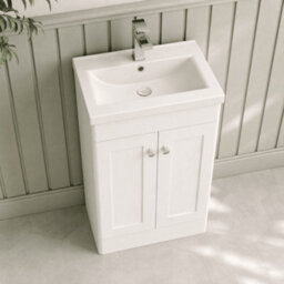 Balterley Swynnerton Traditional 2 Door Floor Standing Vanity Unit With Mid-Edge Basin, Satin White, 500mm - thumbnail 3