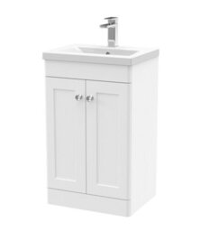 Balterley Swynnerton Traditional 2 Door Floor Standing Vanity Unit With Mid-Edge Basin, Satin White, 500mm