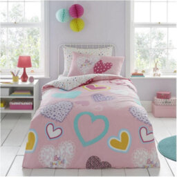 Gc Gaveno Cavailia Kids Printed Hearts Pink Single Duvet Cover With Matching Pillowcase Bedding Set - thumbnail 1