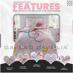 Gc Gaveno Cavailia Kids Printed Hearts Pink Single Duvet Cover With Matching Pillowcase Bedding Set - thumbnail 2