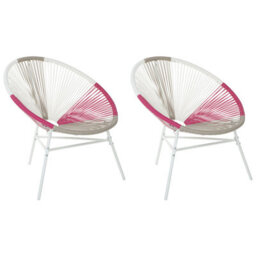 Beliani Set Of 2 Garden Chairs Acapulco Pe Rattan Fuchsia Pink