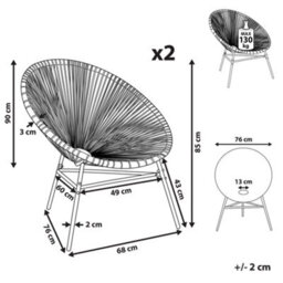 Beliani Set Of 2 Garden Chairs Acapulco Pe Rattan Fuchsia Pink - thumbnail 3