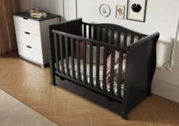 VICULII Willow Sleigh Mini Cot Bed Black With Drawer And Mattress - thumbnail 1