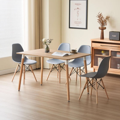 Comfy Living 5 Piece Dining Set With Oak Wooden Top And 4 Grey Chairs With Metal Detailing - image 1