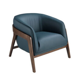 Angel Cerda Petrol Blue Leather Armchair With Armrests
