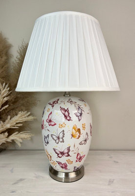 Downton Interiors Pink Butterfly Ceramic Table Lamp With Pleated Shade - image 1