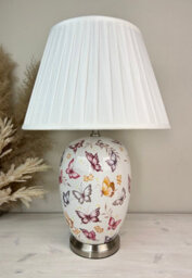 Downton Interiors Pink Butterfly Ceramic Table Lamp With Pleated Shade - thumbnail 1