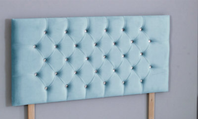 Comfy Deluxe 4Ft Small Double 26Inch Sky Blue Plush Chesterfield Headboard