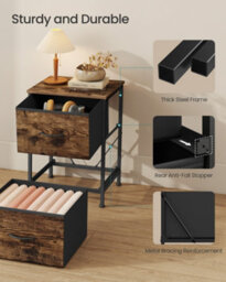 LEDREM Nightstand With 2 Non-Woven Fabric Drawers, Chest Of Drawers For Bedroom, Closet, Rustic Brown And Black - thumbnail 6