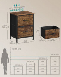 LEDREM Nightstand With 2 Non-Woven Fabric Drawers, Chest Of Drawers For Bedroom, Closet, Rustic Brown And Black - thumbnail 5