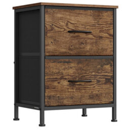 LEDREM Nightstand With 2 Non-Woven Fabric Drawers, Chest Of Drawers For Bedroom, Closet, Rustic Brown And Black - thumbnail 2