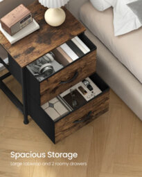LEDREM Nightstand With 2 Non-Woven Fabric Drawers, Chest Of Drawers For Bedroom, Closet, Rustic Brown And Black - thumbnail 3
