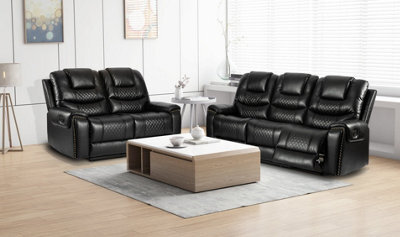 Black Faux Leather 3 + 2 Seater Manual Recliner Sofa Set Ravenna - image 1