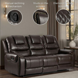 Black Faux Leather  3 + 2 Seater Manual Recliner Sofa Set Ravenna - thumbnail 5
