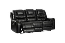 Black Faux Leather  3 + 2 Seater Manual Recliner Sofa Set Ravenna - thumbnail 2