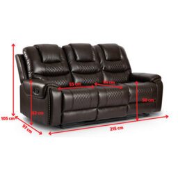 Black Faux Leather  3 + 2 Seater Manual Recliner Sofa Set Ravenna - thumbnail 7