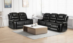 Black Faux Leather  3 + 2 Seater Manual Recliner Sofa Set Ravenna