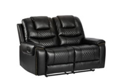 Black Faux Leather  3 + 2 Seater Manual Recliner Sofa Set Ravenna - thumbnail 3