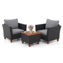 Costway 3 Pieces Patio Furniture Set Garden Pe Rattan Chairs Conversation Set W/ Storage Table - thumbnail 2