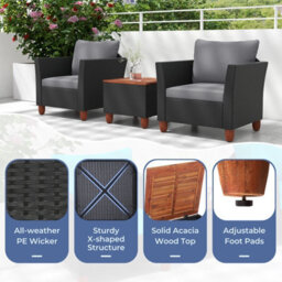 Costway 3 Pieces Patio Furniture Set Garden Pe Rattan Chairs Conversation Set W/ Storage Table - thumbnail 6