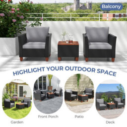 Costway 3 Pieces Patio Furniture Set Garden Pe Rattan Chairs Conversation Set W/ Storage Table - thumbnail 7