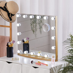 Living And Home Gold Hollywood Rectangle Metal Makeup Mirror With 18 Led Bulbs Touch Control Dimmable 58Cm (W) X 48.5Cm (H) - thumbnail 2