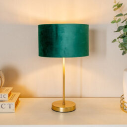 Valuelights Charles Gold Table Lamp With Metallic & Green Velvet Shade