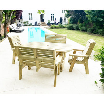 Marlborough Heavy Duty Table And Chair Set - 1 Oval Table - 2 Chairs, 2X 3 Seater Benches - 8 Seater - image 1