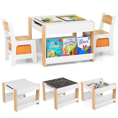 Gainoom Kids Natural Table & Chairs Set 4 In 1 Toddler Activity Table Playroom - image 1