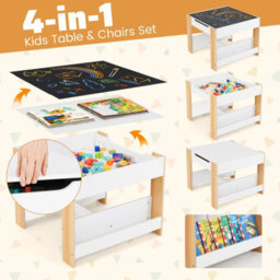 Gainoom Kids Natural Table & Chairs Set 4 In 1 Toddler Activity Table Playroom - thumbnail 6