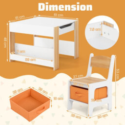 Gainoom Kids Natural Table & Chairs Set 4 In 1 Toddler Activity Table Playroom - thumbnail 2
