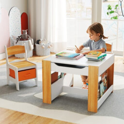 Gainoom Kids Natural Table & Chairs Set 4 In 1 Toddler Activity Table Playroom - thumbnail 4