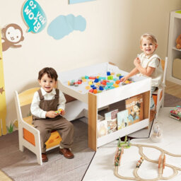 Gainoom Kids Natural Table & Chairs Set 4 In 1 Toddler Activity Table Playroom - thumbnail 3
