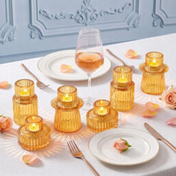 Orange 6Pcs European Style Glass Tea Light Candle Holders For Table Centerpiece Wedding - thumbnail 2
