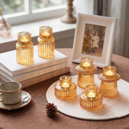 Orange 6Pcs European Style Glass Tea Light Candle Holders For Table Centerpiece Wedding - thumbnail 4