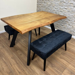Doubs Dining Table With 2 Benches 120Cm Natural Wood Dining Table Set With 2 Black Velvet Benches - thumbnail 2