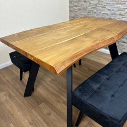 Doubs Dining Table With 2 Benches 120Cm Natural Wood Dining Table Set With 2 Black Velvet Benches - thumbnail 3