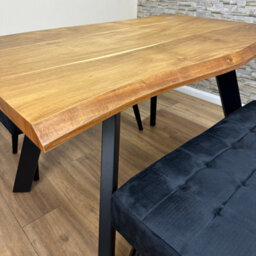 Doubs Dining Table With 2 Benches 120Cm Natural Wood Dining Table Set With 2 Black Velvet Benches - thumbnail 5