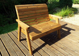 Charles Taylor Wooden Twin Garden 2 Seater Bench Set Straight & Green Cushion - thumbnail 4
