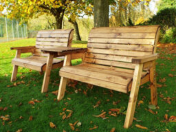 Charles Taylor Wooden Twin Garden 2 Seater Bench Set Straight & Green Cushion - thumbnail 2
