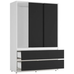Urbn-Living Urbnliving 180Cm Height White Carcass 3 Sliding Black Door With 4 Black Drawer Wardrobe Clothes Storage Hanging Rail Bedroom - thumbnail 7
