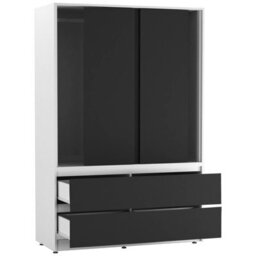 Urbn-Living Urbnliving 180Cm Height White Carcass 3 Sliding Black Door With 4 Black Drawer Wardrobe Clothes Storage Hanging Rail Bedroom - thumbnail 6