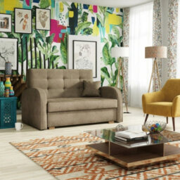 Sofa Bed Viva Gold Ii With Storage Free Standing Upholstered Back Wooden Legs Sleeping Area 133X98X85Cm Beige - thumbnail 2