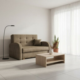 Sofa Bed Viva Gold Ii With Storage Free Standing Upholstered Back Wooden Legs Sleeping Area 133X98X85Cm Beige