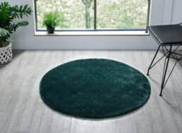 Comfy Washable Low Pile Living Room Area Rug - Anti-Slip Felt Backing Emerald 100Cm Diameter - thumbnail 1