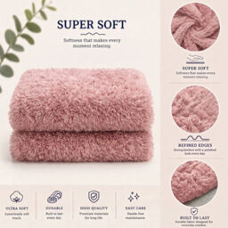 Oxford Homeware Shaggy Rug Anti-Slip Washable Soft Fluffy Living Room And Bedroom Rug (Pink, 60X110Cm) - thumbnail 4
