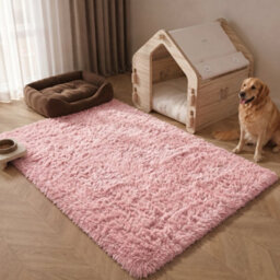 Oxford Homeware Shaggy Rug Anti-Slip Washable Soft Fluffy Living Room And Bedroom Rug (Pink, 60X110Cm) - thumbnail 1