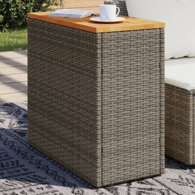 Walplus Garden Side Table With Wooden Top Grey 58X27.5X55 Cm Poly Rattan - image 1