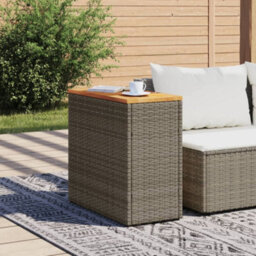 Walplus Garden Side Table With Wooden Top Grey 58X27.5X55 Cm Poly Rattan - thumbnail 3